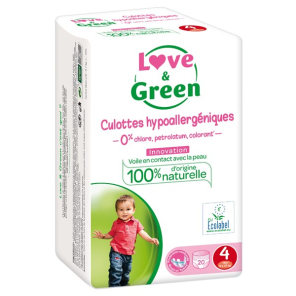 LOVE&GREEN Culottes hypoallergéniques T4 paquet de 20