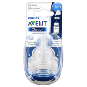 Avent tétine 3 trous à débit moyen 3 mois+ 2 tétines