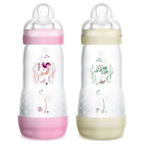 MAM Biberon Easy start débit 3 - rose + blanc - 2x320ml