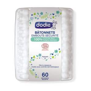 DODIE Bâtonnets Ouate Bébé Coton Bio paquet de 60