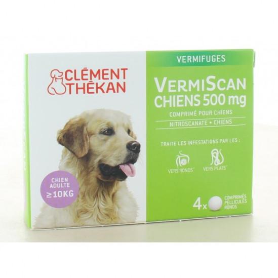 Clément Thekan Vermiscan Vermifuge pour Chiens de + de 10kg, boite de 4  compriméss - La Pharmacie de Pierre