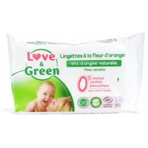 LOVE&GREEN Lingettes Hypoallergéniques paquet de 64