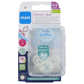 MAM Sucette Perfect Nuit Silicone 2-6Mois boite de 2