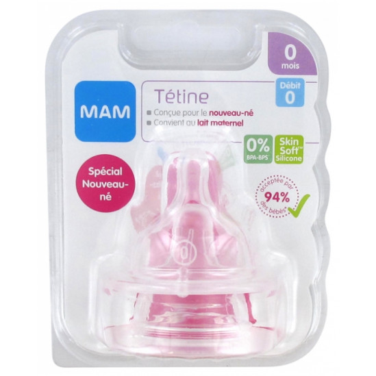 MAM Skin Soft Lot de 2 tétines en silicone 0-6 mois avec boîte de