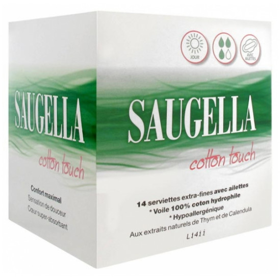 SAUGELLA Cotton Touch Jour Serviettes Extra-Fines avec Ailettes paquet de 14