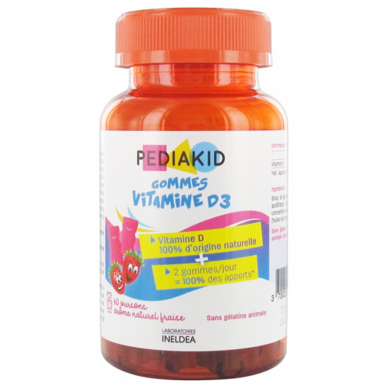 PEDIAKID GOMMES VIT D3 FRAISE BTE 60