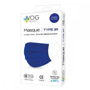 VOG Masque Chirurgical Adulte Couleur Bleu Foncé boite de 10