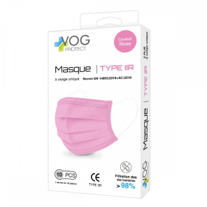 VOG Masque Chirurgical Adulte Rose Type IIR boite de 10