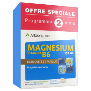 Arkopharma magnésium vitamine b6 150 mg 2 x 60 gélules