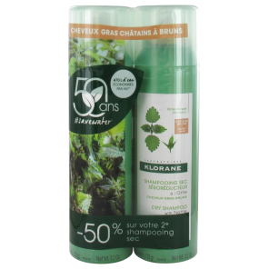 KLORANE Shampoing Sec à l'Ortie Cheveux Châtains à Bruns 2x150ML