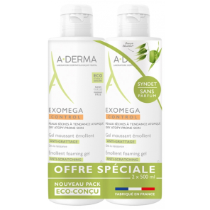 A-DERMA Exomega Control Gel Moussant Émollient Anti-Grattage 2x500ML