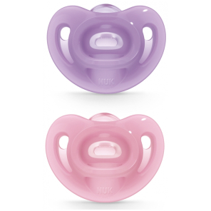 NUK Sensitive 2 Sucettes Silicone 0-6 Mois - Couleur : Rose/Violet