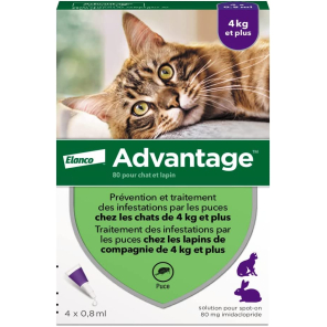 ADVANTAGE Chat Solution Anti-puces Chats + 4KG Pipettes boite de 4