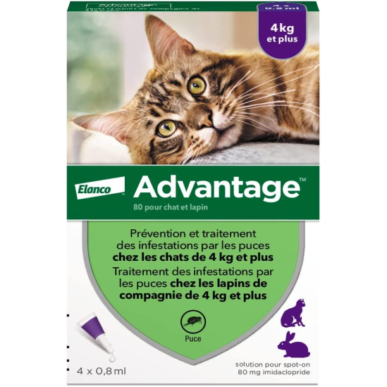 ADVANTAGE Chat Solution Anti-puces Chats + 4KG Pipettes boite de 4