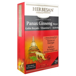 HERBESAN Panax Ginseng Meyer Gelée Royale Vitamine C Acérola Ampoules boite de 20