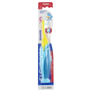 ELGYDIUM Brosse à Dents Shark Junior 2-6 Ans Turquoise/Jaune Souple