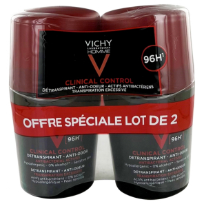 VICHY Homme Clinical Control Déodorant Détranspirant Anti-Odeur 96H 2X50ML