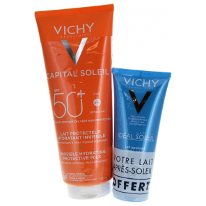 VICHY Capital Soleil Lait Protecteur Hydratant Invisible SPF50+ 300 ml + Lait Apaisant Après-Soleil 100 ml Offert