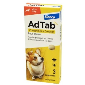 ADTAB Antiparasitaire Interne Chien de +5.5 à 11kg - 3 Comprimés à Croquer