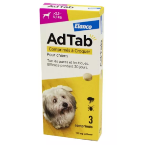 ADTAB Antiparasitaire Interne Chien de +2.5 à 5.5kg 3 Comprimés à Croquer