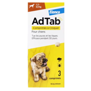 ADTAB Antiparasitaire Interne Chien de 1.3 à 2.5kg 3 Comprimés à Croquer