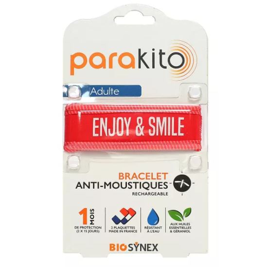 PARAKITO Adulte Bracelet Anti Moustiques Rechargeable Rouge