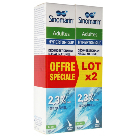 SINOMARIN Spray Nasal Adulte Hypertonique Nez Bouche 2x125ML