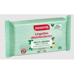 ASSANIS Lingettes Désinfectantes Multi-Usages 25 Unités