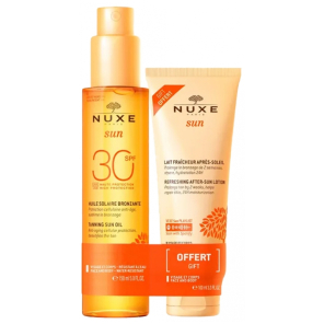 NUXE Sun Huile Solaire Bronzante Visage et Corps SPF30 150 ml + Lait Fraîcheur Après-Soleil Visage et Corps 100 ml Offert