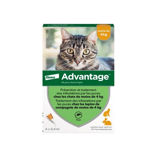 Bayer Advantage 40 Solution Antipuce Pour Chat et Lapin de - 4kg 4 Pipettes