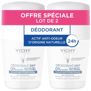 VICHY Déodorant 24H Toucher Sec Peaux Sensibles Roll-On 2x50ML