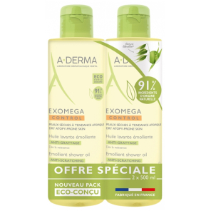 A-DERMA Exomega Control Huile Lavante Émolliente Anti-Grattage 2x500ML