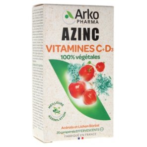 AZINC Vitamines C + D3 Comprimés Effervescents boite de 20