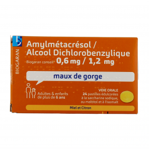 AMYLMETACRESOL/ALCOOL DICHLOROBENZYLIQUE Biogaran Pastilles à Sucer Miel/Citron boite de 24