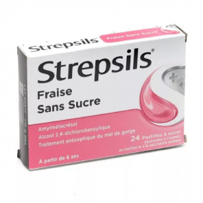 STREPSILS Fraise Pastilles Sans Sucre boite de 24