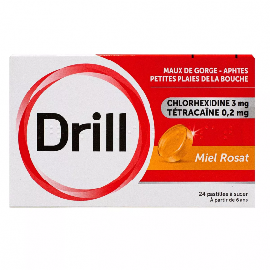 DRILL Maux de Gorge Miel Rosat Pastilles à Sucer boite de 24