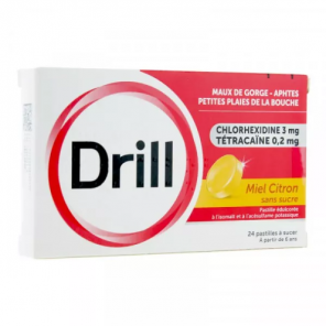 DRILL Maux de Gorge Pastilles Sans Sucre Miel Citron boite de 24